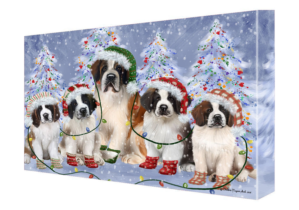 Christmas Lights and Saint Bernard Dogs Canvas Wall Art - Premium Quality Ready to Hang Room Decor Wall Art Canvas - Unique Animal Printed Digital Painting for Decoration
