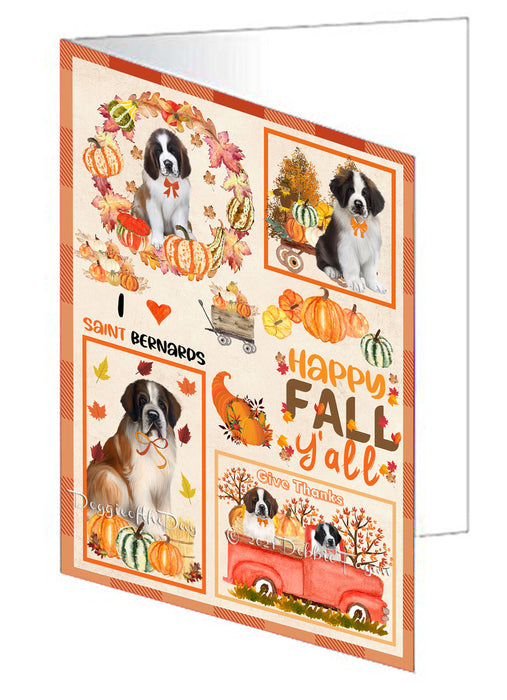 Happy Fall Y'all Pumpkin Saint Bernard Dogs Handmade Artwork Assorted Pets Greeting Cards and Note Cards with Envelopes for All Occasions and Holiday Seasons GCD77105