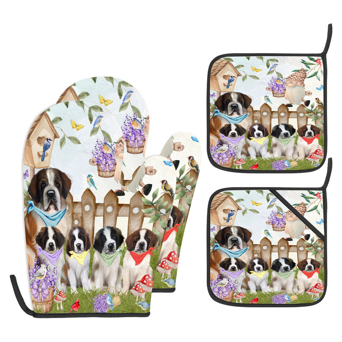 Saint Bernard Oven Mitts and Pot Holder Set: Kitchen Gloves for Cooking with Potholders, Custom, Personalized, Explore a Variety of Designs, Dog Lovers Gift