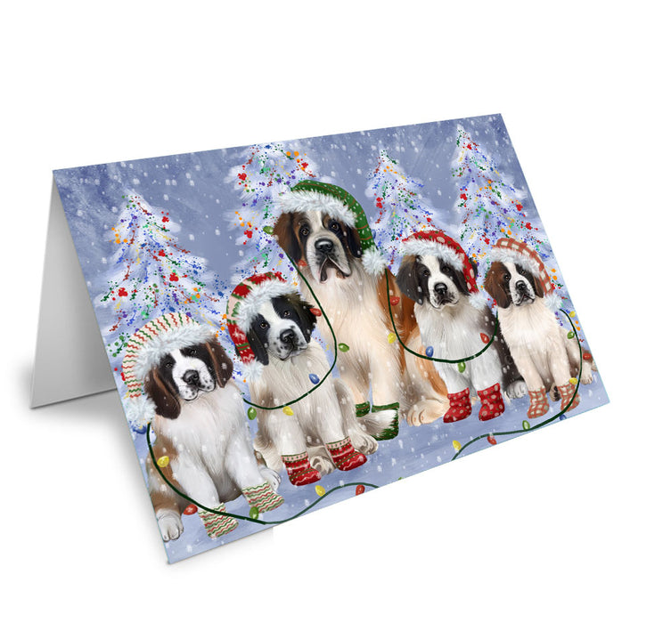 Christmas Lights and Saint Bernard Dogs Handmade Artwork Assorted Pets Greeting Cards and Note Cards with Envelopes for All Occasions and Holiday Seasons