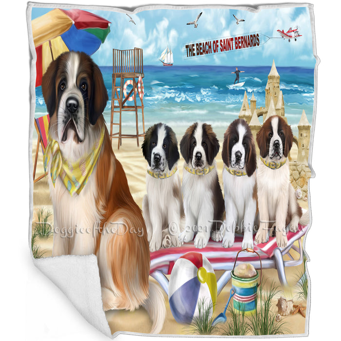 Pet Friendly Beach Saint Bernards Dog Blanket BLNKT53175