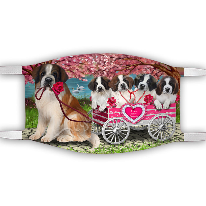I Love Saint Bernard Dogs in a Cart Face Mask FM48176