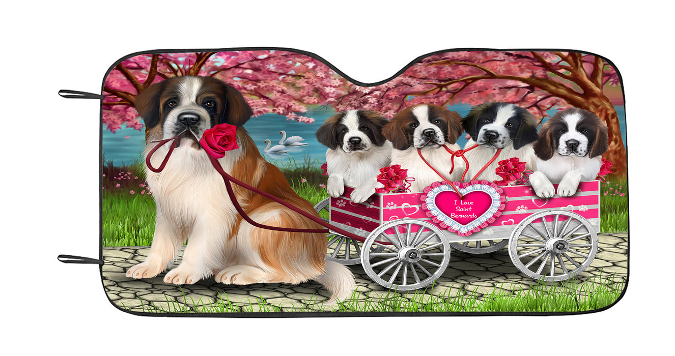 I Love Saint Bernard Dogs in a Cart Car Sun Shade