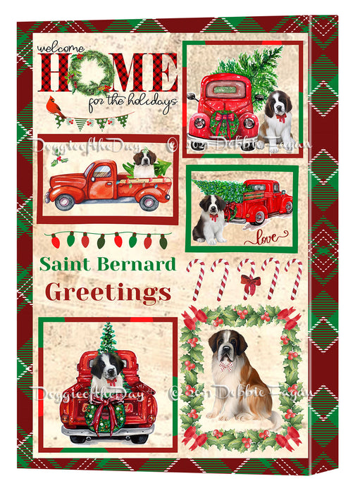 Welcome Home for Christmas Holidays Saint Bernard Dogs Canvas Wall Art Decor - Premium Quality Canvas Wall Art for Living Room Bedroom Home Office Decor Ready to Hang CVS149831
