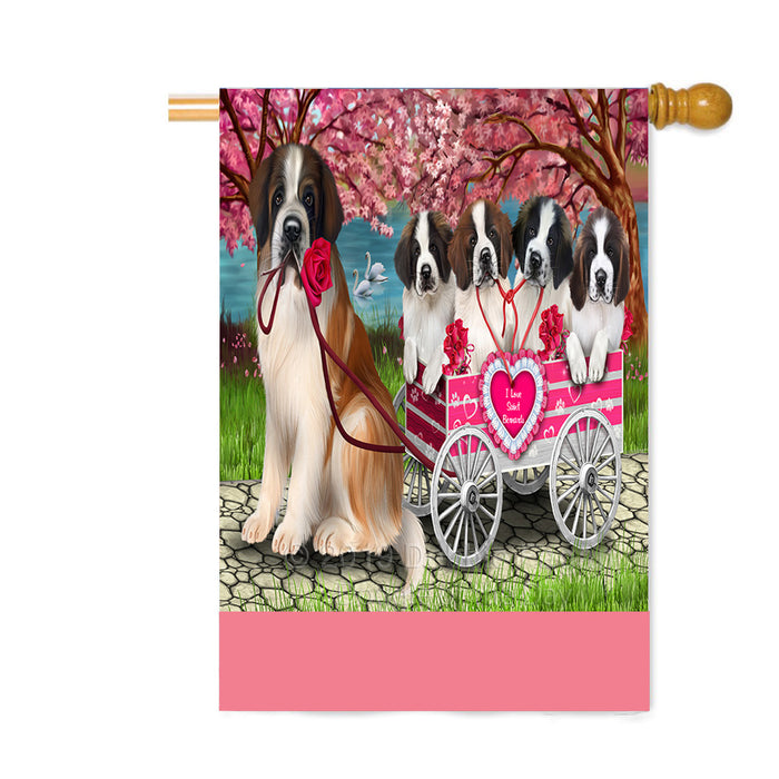 Personalized I Love Saint Bernard Dogs in a Cart Custom House Flag FLG-DOTD-A62236
