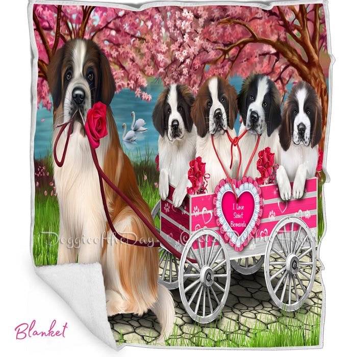 Mother's Day Gift Basket Saint Bernard Dogs Blanket, Pillow, Coasters, Magnet, Coffee Mug and Ornament