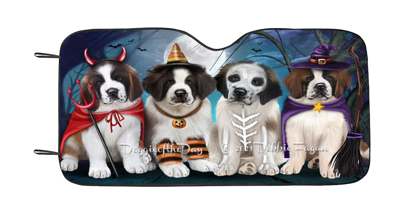 Happy Halloween Trick or Treat Saint Bernard Dogs Car Sun Shade Cover Curtain