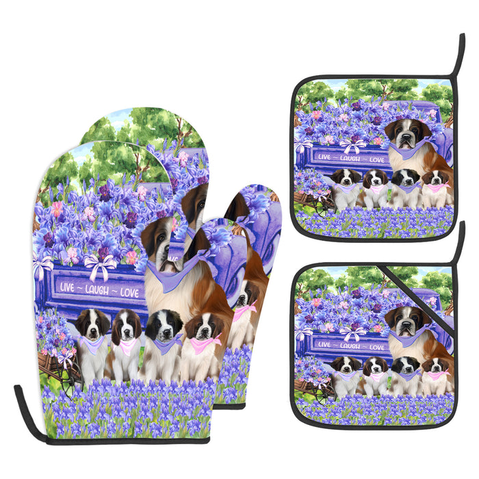 Saint Bernard Oven Mitts and Pot Holder Set, Kitchen Gloves for Cooking with Potholders, Explore a Variety of Custom Designs, Personalized, Pet & Dog Gifts