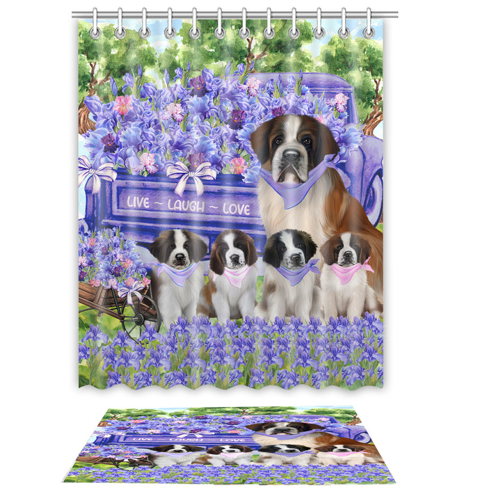 Saint Bernard Shower Curtain & Bath Mat Set - Explore a Variety of Personalized Designs - Custom Rug and Curtains with hooks for Bathroom Decor - Pet and Dog Lovers Gift