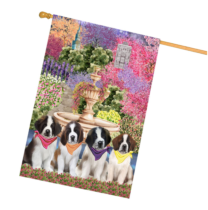 Saint Bernard Dogs House Flag: Explore a Variety of Designs, Weather Resistant, Double-Sided, Custom, Personalized, Home Outdoor Yard Decor for Dog and Pet Lovers