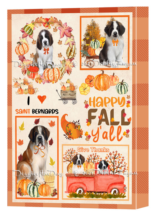 Happy Fall Y'all Pumpkin Saint Bernard Dogs Canvas Wall Art - Premium Quality Ready to Hang Room Decor Wall Art Canvas - Unique Animal Printed Digital Painting for Decoration