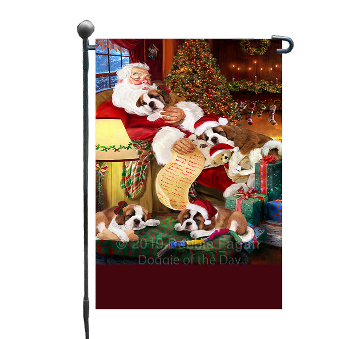 Personalized Saint Bernard Dogs and Puppies Sleeping with Santa Custom Garden Flags GFLG-DOTD-A62662