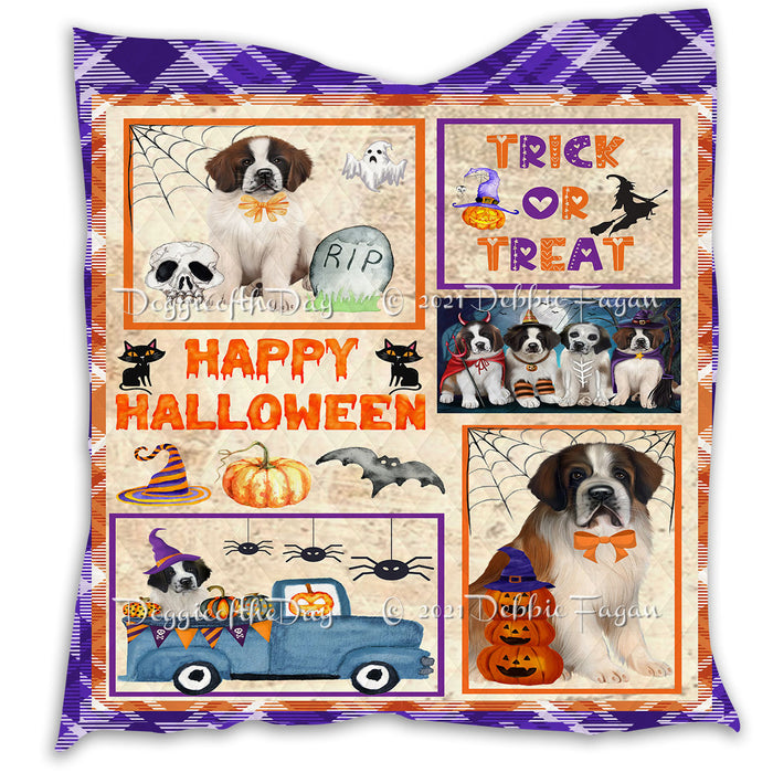 Happy Halloween Trick or Treat Pumpkin Saint Bernard Dogs Lightweight Soft Bedspread Coverlet Bedding Quilt QUILT61061