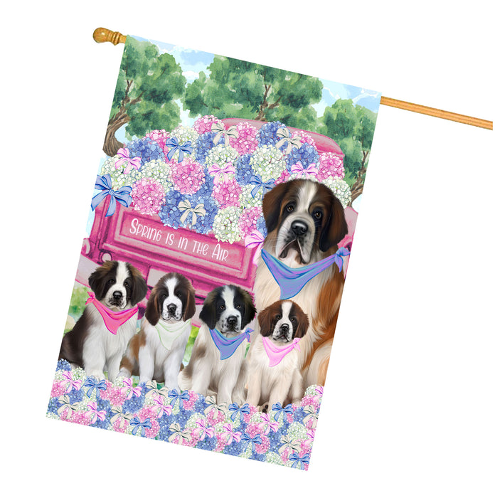 Saint Bernard Dogs House Flag: Explore a Variety of Personalized Designs, Double-Sided, Weather Resistant, Custom, Home Outside Yard Decor for Dog and Pet Lovers