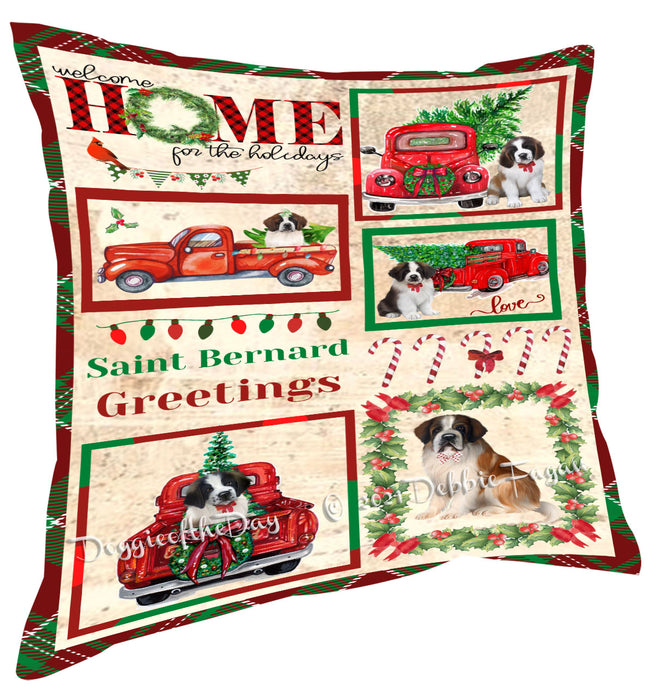 Welcome Home for Christmas Holidays Saint Bernard Dogs Pillow with Top Quality High-Resolution Images - Ultra Soft Pet Pillows for Sleeping - Reversible & Comfort - Ideal Gift for Dog Lover - Cushion for Sofa Couch Bed - 100% Polyester