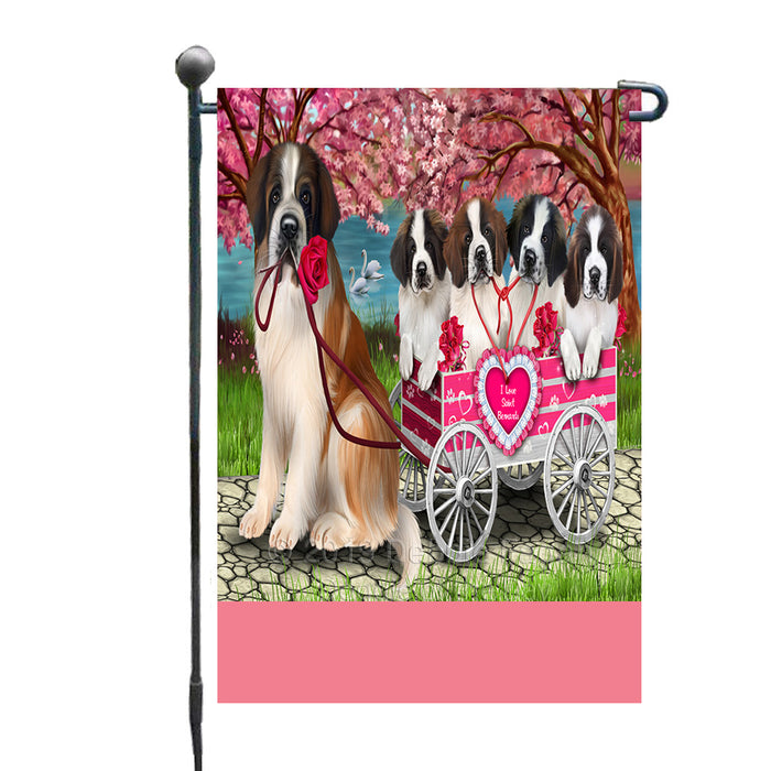 Personalized I Love Saint Bernard Dogs in a Cart Custom Garden Flags GFLG-DOTD-A62180