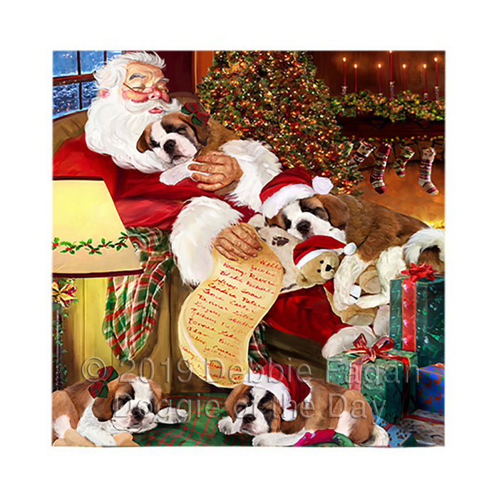 Santa Sleeping with Saint Bernard Dogs Square Towel 
