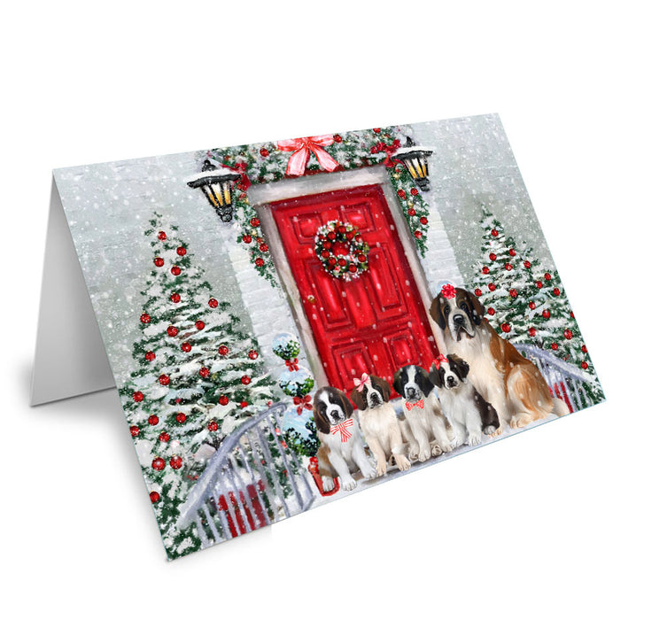 Christmas Holiday Welcome Saint Bernard Dog Handmade Artwork Assorted Pets Greeting Cards and Note Cards with Envelopes for All Occasions and Holiday Seasons