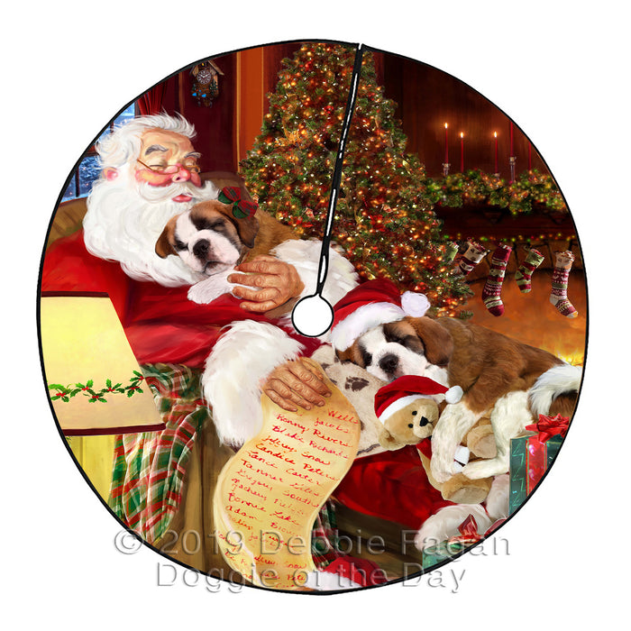 Santa Sleeping with Saint Bernard Dogs Christmas Tree Skirt