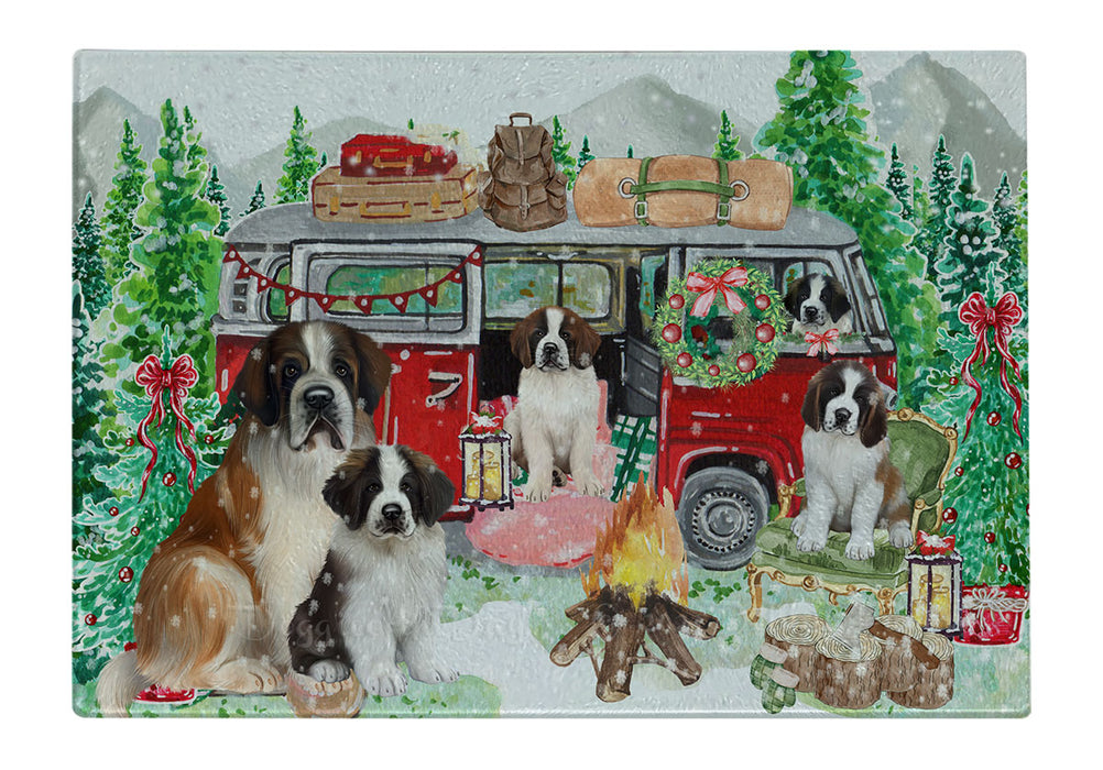 Christmas Time Camping with Saint Bernard Dogs Cutting Board - For Kitchen - Scratch & Stain Resistant - Designed To Stay In Place - Easy To Clean By Hand - Perfect for Chopping Meats, Vegetables