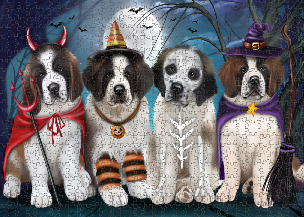 Happy Halloween Trick or Treat Saint Bernard Dogs Portrait Jigsaw Puzzle for Adults Animal Interlocking Puzzle Game Unique Gift for Dog Lover's with Metal Tin Box