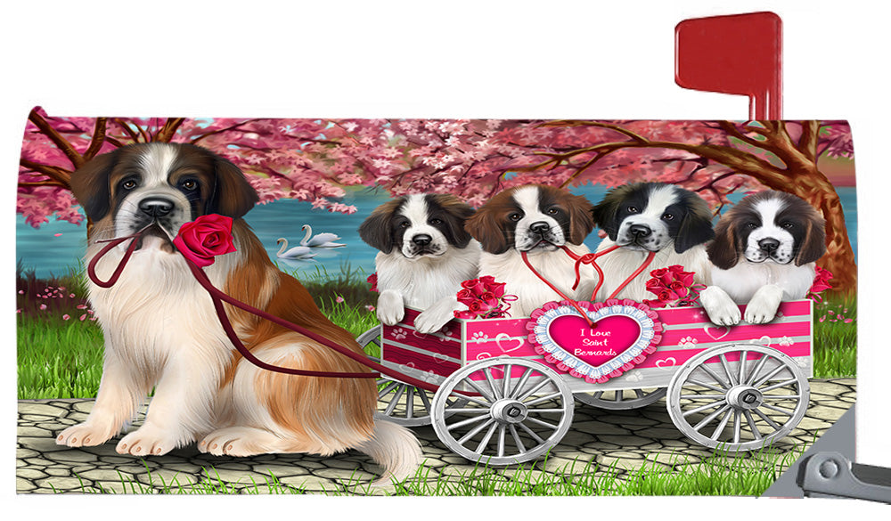 I Love Saint Bernard Dogs in a Cart Magnetic Mailbox Cover MBC48579