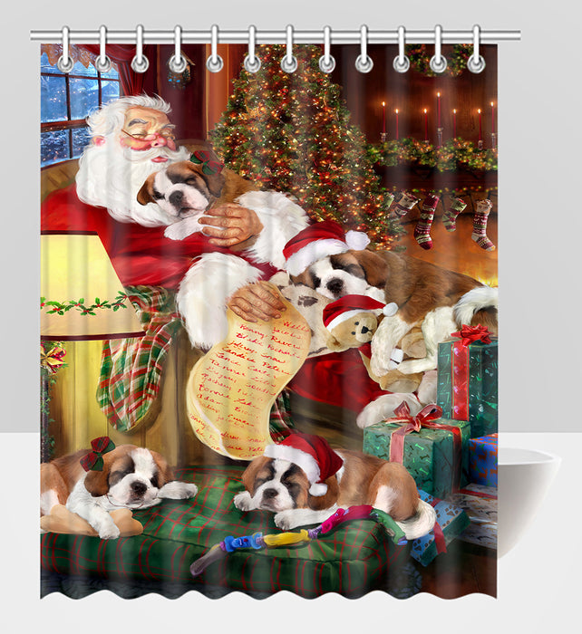 Santa Sleeping with Saint Bernard Dogs Shower Curtain