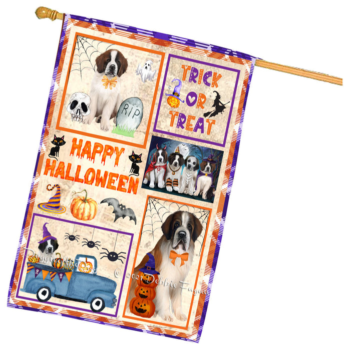 Happy Halloween Trick or Treat Saint Bernard Dogs House Flag Outdoor Decorative Double Sided Pet Portrait Weather Resistant Premium Quality Animal Printed Home Decorative Flags 100% Polyester
