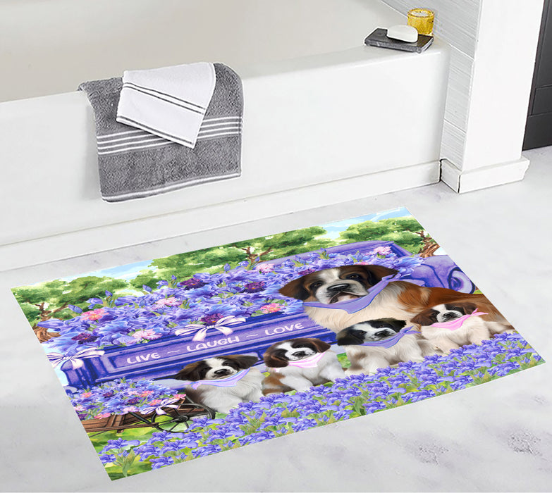 Saint Bernard Custom Bath Mat, Explore a Variety of Personalized Designs, Anti-Slip Bathroom Pet Rug Mats, Dog Lover's Gifts
