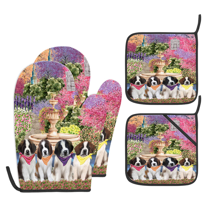 Saint Bernard Oven Mitts and Pot Holder Set: Explore a Variety of Designs, Personalized, Potholders with Kitchen Gloves for Cooking, Custom, Halloween Gifts for Dog Mom
