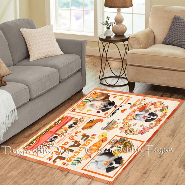 Happy Fall Y'all Pumpkin Saint Bernard Dogs Polyester Living Room Carpet Area Rug ARUG67076