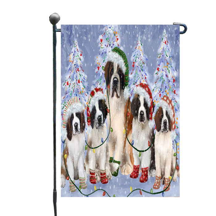 Christmas Lights and Saint Bernard Dogs Garden Flags- Outdoor Double Sided Garden Yard Porch Lawn Spring Decorative Vertical Home Flags 12 1/2"w x 18"h