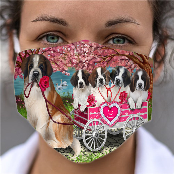 I Love Saint Bernard Dogs in a Cart Face Mask FM48176