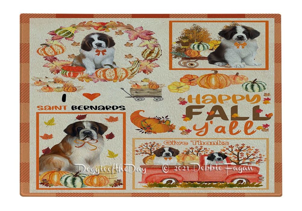 Happy Fall Y'all Pumpkin Saint Bernard Dogs Cutting Board - Easy Grip Non-Slip Dishwasher Safe Chopping Board Vegetables C79981
