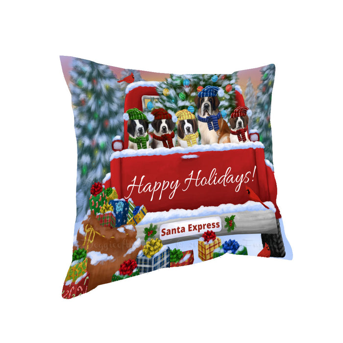 Christmas Red Truck Travlin Home for the Holidays Saint Bernard Dogs Pillow with Top Quality High-Resolution Images - Ultra Soft Pet Pillows for Sleeping - Reversible & Comfort - Ideal Gift for Dog Lover - Cushion for Sofa Couch Bed - 100% Polyester
