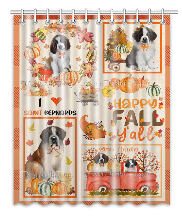 Happy Fall Y'all Pumpkin Saint Bernard Dogs Shower Curtain Bathroom Accessories Decor Bath Tub Screens