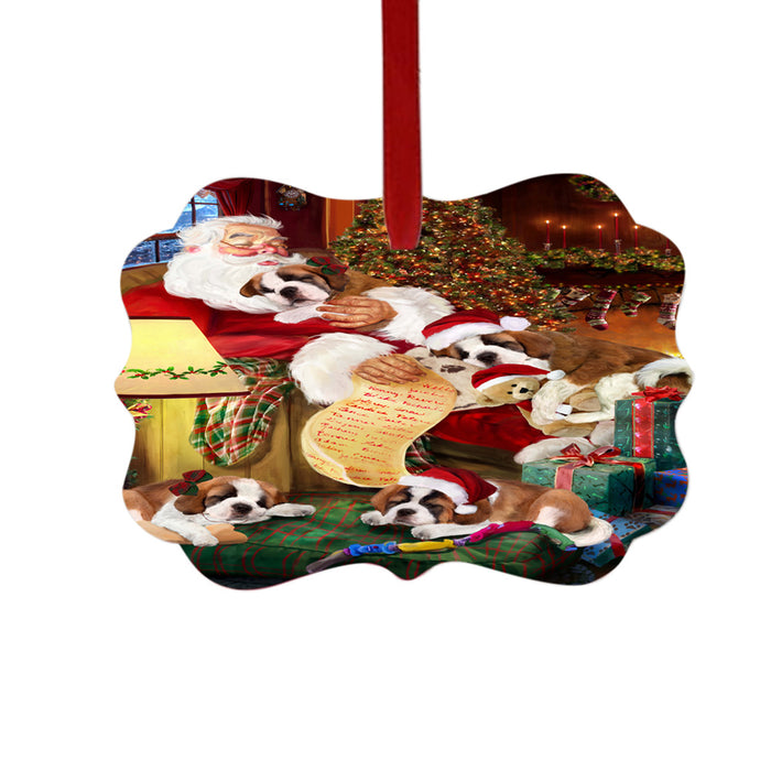 Saint Bernards Dog and Puppies Sleeping with Santa Double-Sided Photo Benelux Christmas Ornament LOR49312