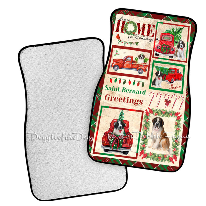 Welcome Home for Christmas Holidays Saint Bernard Dogs Polyester Anti-Slip Vehicle Carpet Car Floor Mats CFM48460