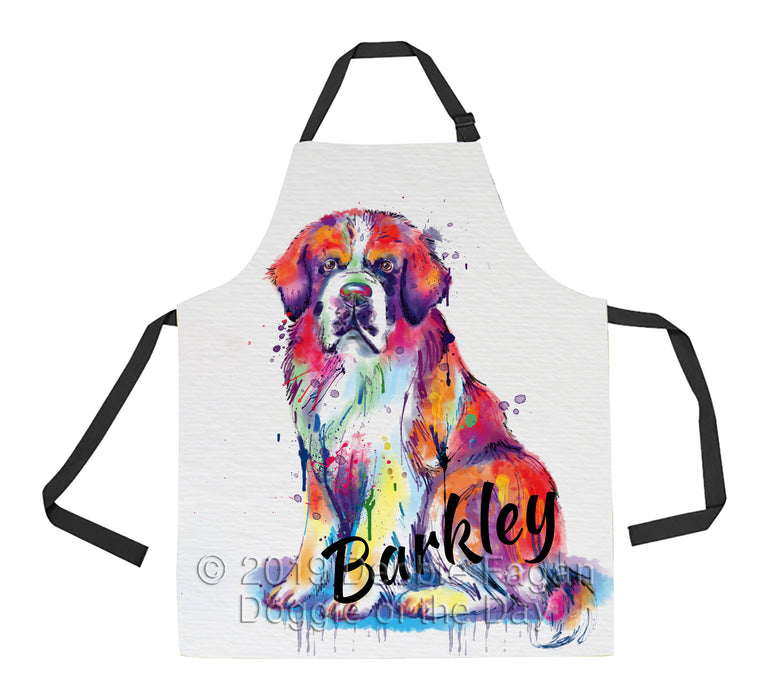 Custom Pet Name Personalized Watercolor Saint Bernard Dog Apron