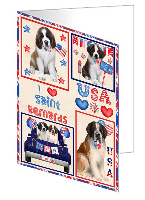 4th of July Independence Day I Love USA Saint Bernard Dogs Handmade Artwork Assorted Pets Greeting Cards and Note Cards with Envelopes for All Occasions and Holiday Seasons