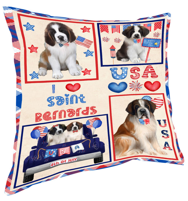 4th of July Independence Day I Love USA Saint Bernard Dogs Pillow with Top Quality High-Resolution Images - Ultra Soft Pet Pillows for Sleeping - Reversible & Comfort - Ideal Gift for Dog Lover - Cushion for Sofa Couch Bed - 100% Polyester