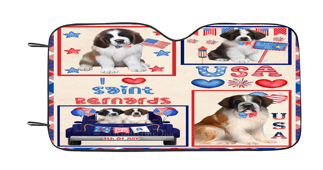 4th of July Independence Day I Love USA Saint Bernard Dogs Car Sun Shade Cover Curtain