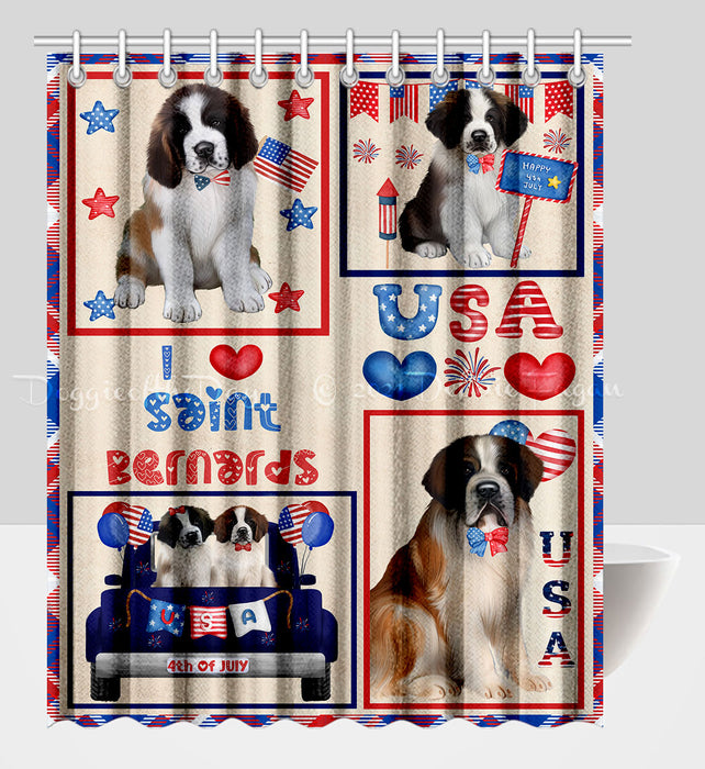 4th of July Independence Day I Love USA Saint Bernard Dogs Shower Curtain Pet Painting Bathtub Curtain Waterproof Polyester One-Side Printing Decor Bath Tub Curtain for Bathroom with Hooks