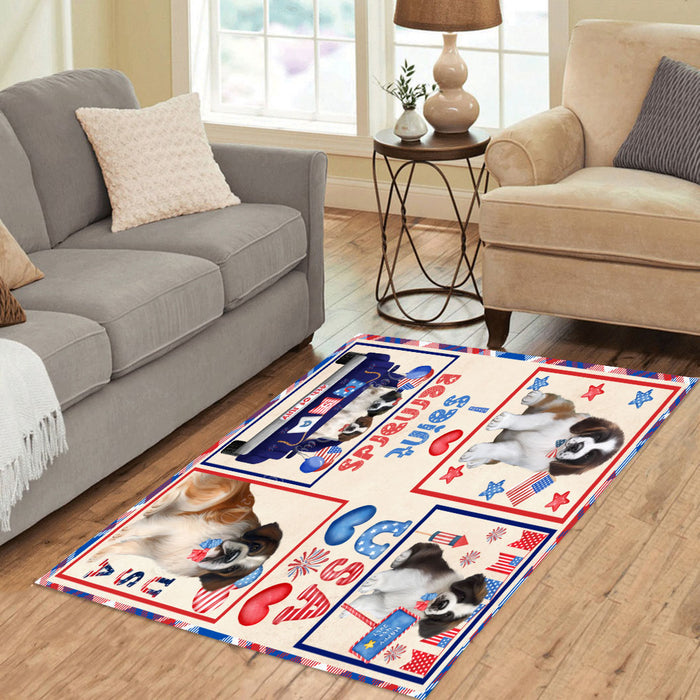 4th of July Independence Day I Love USA Saint Bernard Dogs Area Rug - Ultra Soft Cute Pet Printed Unique Style Floor Living Room Carpet Decorative Rug for Indoor Gift for Pet Lovers