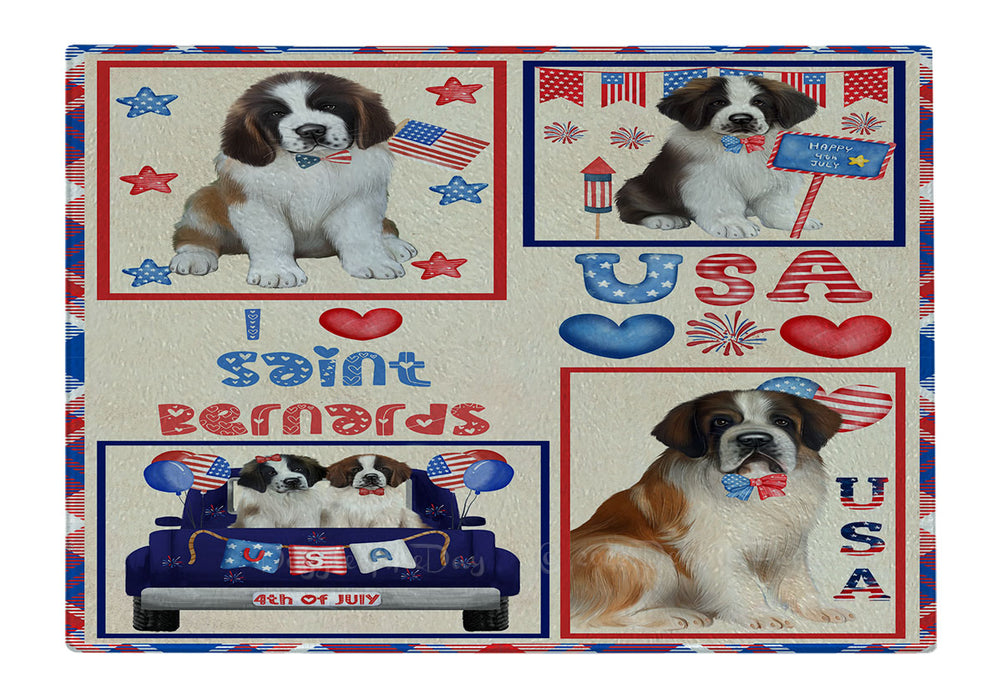 4th of July Independence Day I Love USA Saint Bernard Dogs Cutting Board - For Kitchen - Scratch & Stain Resistant - Designed To Stay In Place - Easy To Clean By Hand - Perfect for Chopping Meats, Vegetables