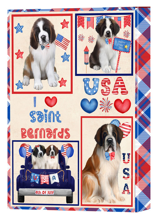 4th of July Independence Day I Love USA Saint Bernard Dogs Canvas Wall Art - Premium Quality Ready to Hang Room Decor Wall Art Canvas - Unique Animal Printed Digital Painting for Decoration