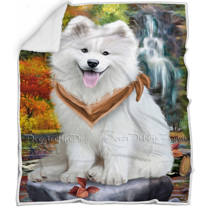 Scenic Waterfall Samoyed Dog Blanket BLNKT61005