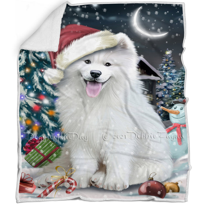 Have a Holly Jolly Christmas Samoyed Dog in Holiday Background Blanket D118