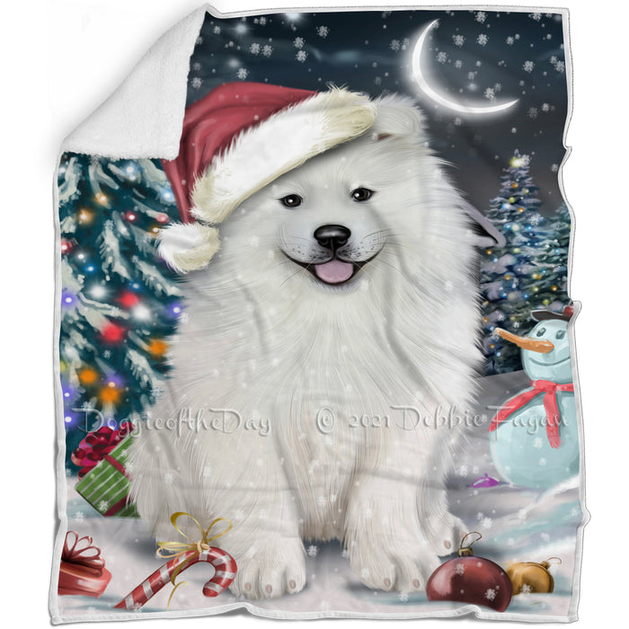 Have a Holly Jolly Christmas Samoyed Dog in Holiday Background Blanket D119