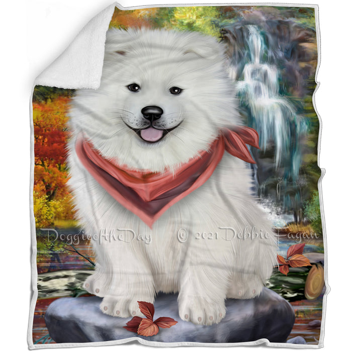 Scenic Waterfall Samoyed Dog Blanket BLNKT61014